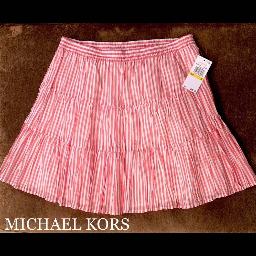 MICHAEL KORS tiered above knee striped skirt